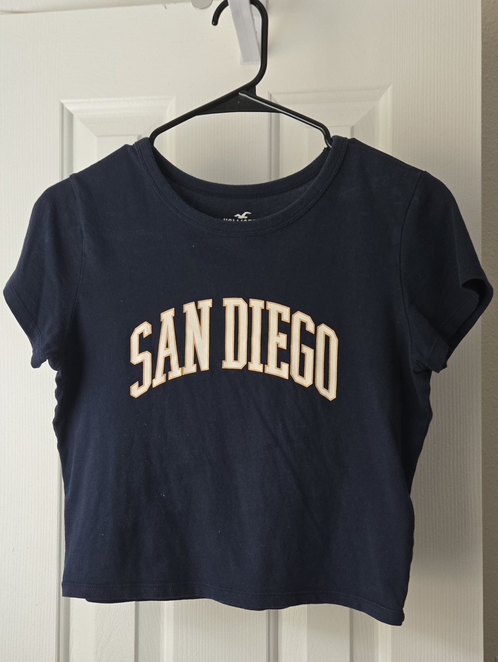 Hollister Navy Short Sleeve Tee with Cream "San Diego" Lettering